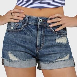 Sneak peek highrise distressed cuffed jean shorts size small